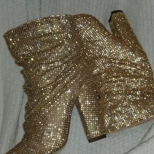 Gold Rhinestone slouch boots. New. sz 5.5